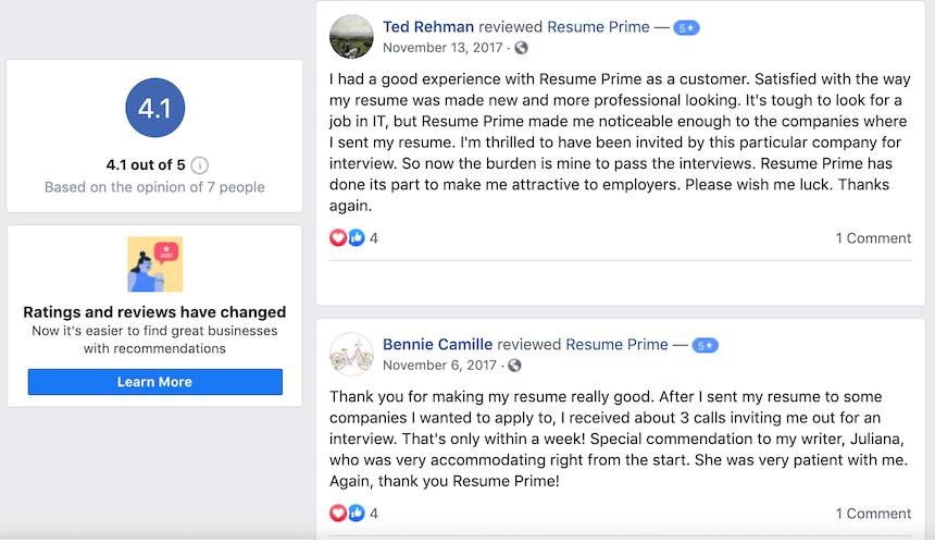 resumeprime.com reviews on facebook